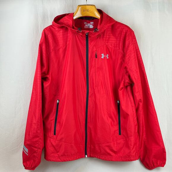 Under Armour Run All Season Gear Full-Zip Hooded Red Jacket - Mens Large Fitted - Picture 1 of 12